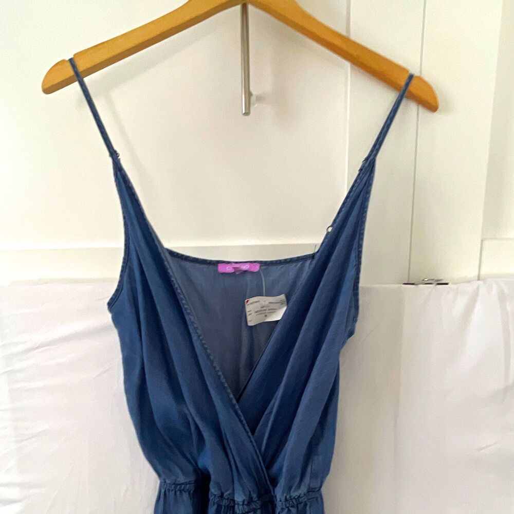 Ci Sono Juniors M Blue Solid V-Neck Sleeveless Jumpsuit Adjustable Straps